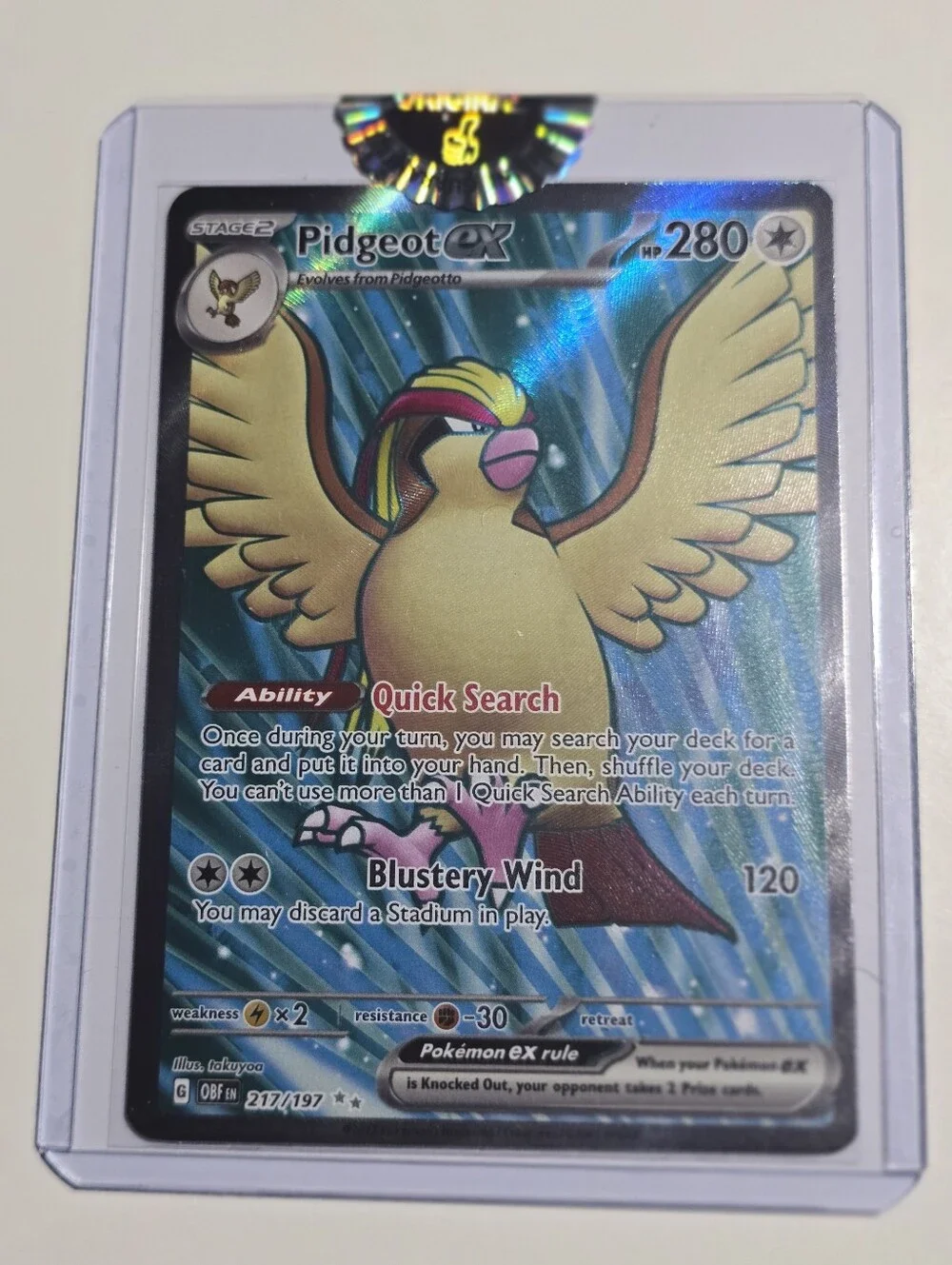 Pokemon Pidgeot ex 217/197 Obsidian Flames Ultra Rare Full Art NM